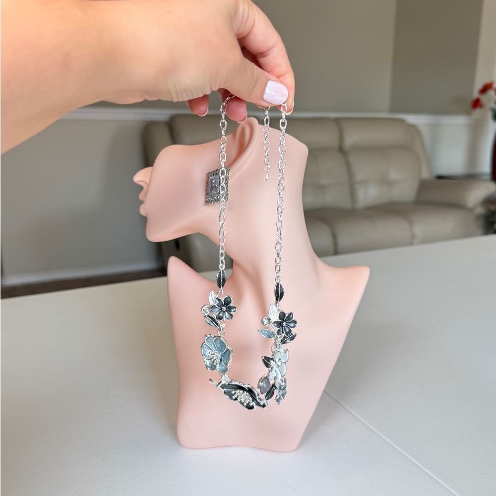 Floral Statement Necklace in Black, Silver & White - Picture 11 of 11